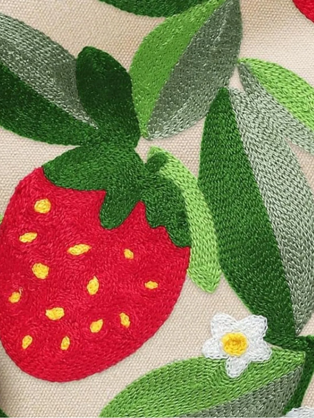 Strawberry embroidered canvas tote bag
